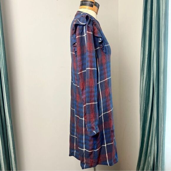 Anthropologie Cloth & Stone Long Sleeve Plaid Shirt Side Ruffle Dress Sz XS (554 - Picture 3 of 10